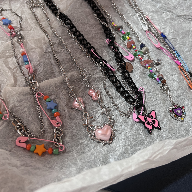 Women'S Emo Accessories - Vintage Y2k manik-manik Pin merah muda